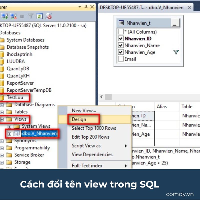 Cách đổi tên view trong SQL