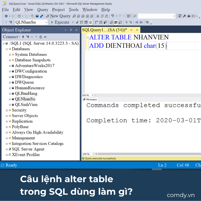 Câu lệnh alter table trong SQL dùng làm gì