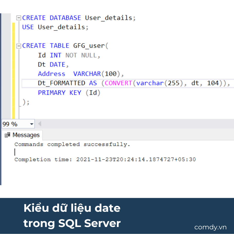 Kiểu dữ liệu date trong SQL Server