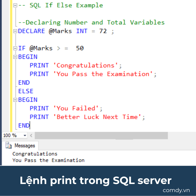 Lệnh print trong SQL server
