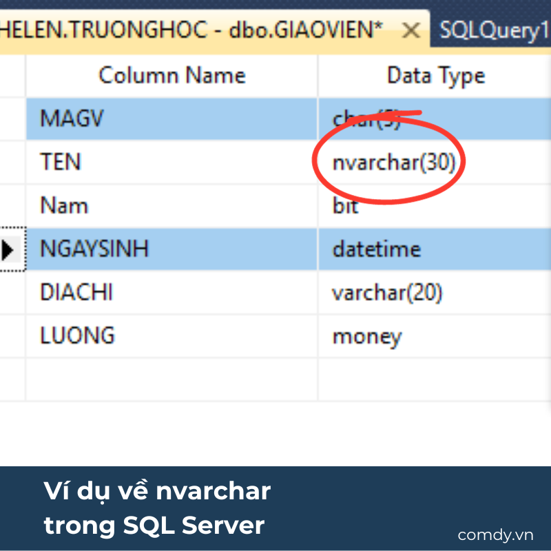 Ví dụ về nvarchar trong SQL Server