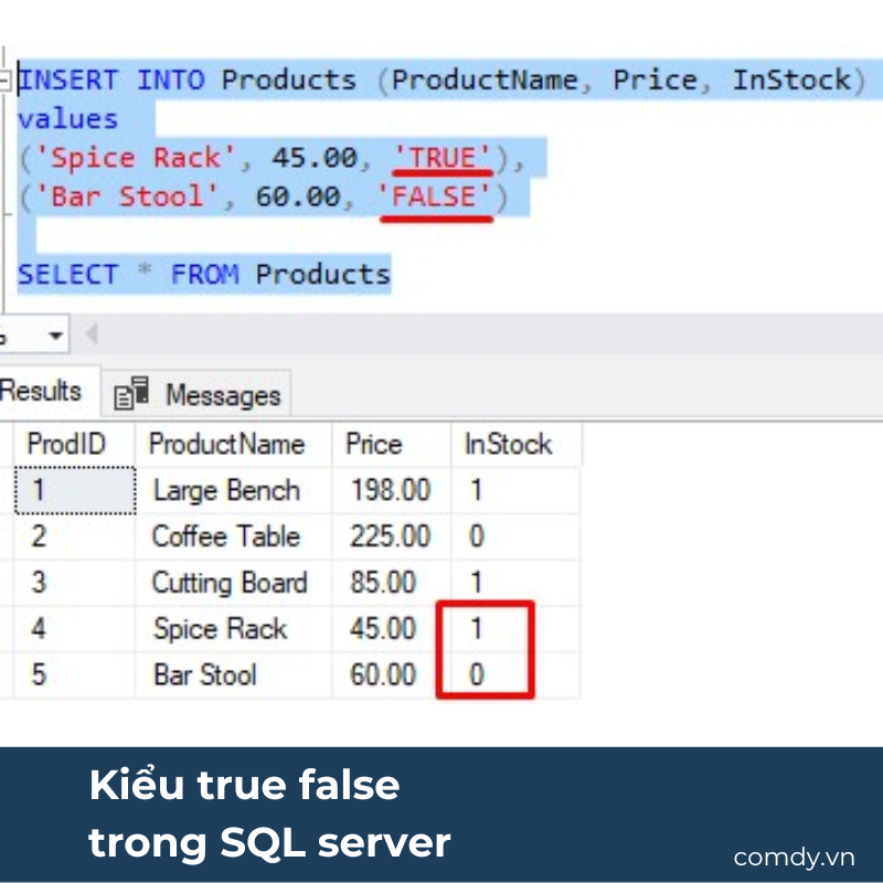 Kiểu true false trong SQL server